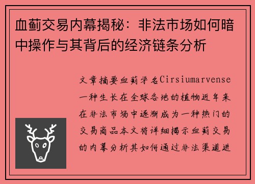 血蓟交易内幕揭秘：非法市场如何暗中操作与其背后的经济链条分析